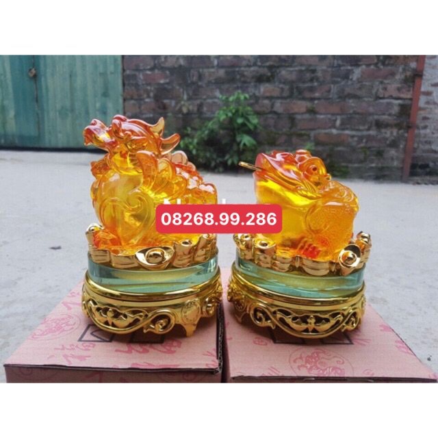 Combo cóc và ty hưu vàng lưu ly (Đế kính xoay đc)