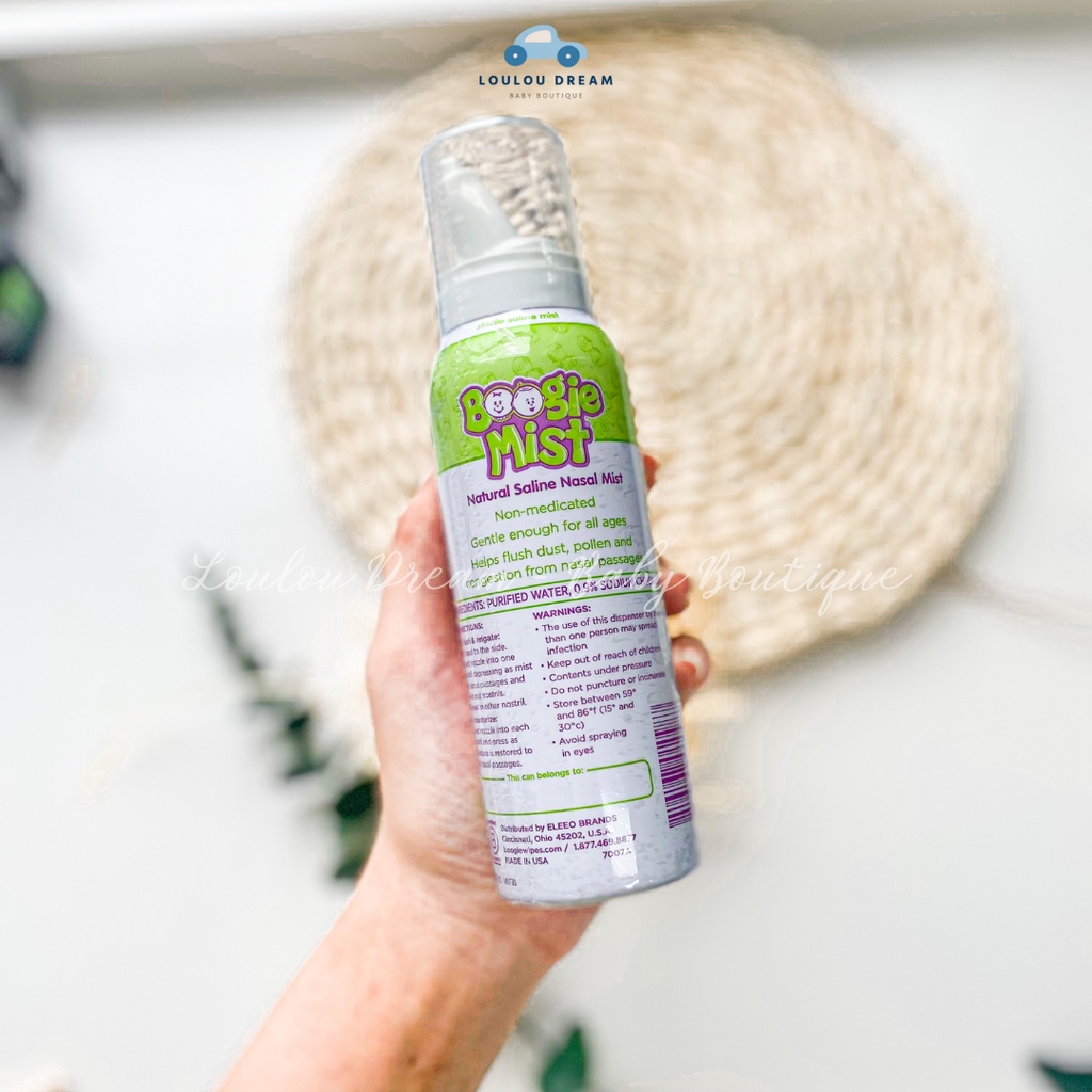 Xịt mũi vô trùng không mùi Boogie Saline Nasal Mist giúp làm sạch và cấp ẩm cho mũi bé 89g [CHÍNH HÃNG MỸ]