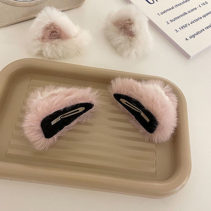 Kẹp tóc hình tai mèo phối lông thỏ đáng yêu