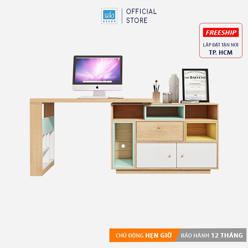 Bàn Làm Việc Tại Nhà Sáng Tạo Kèm Tủ Sách Phong Cách Bắc Âu Thương Hiệu SIB Decor (Không Gồm Ghế