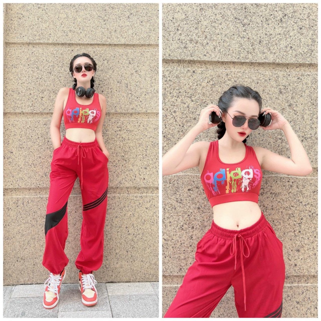 Đồ tập gym nữ,đồ tập thể thao áo bra quần jogger chất gió mịn tập gym yoga zumba aerobic