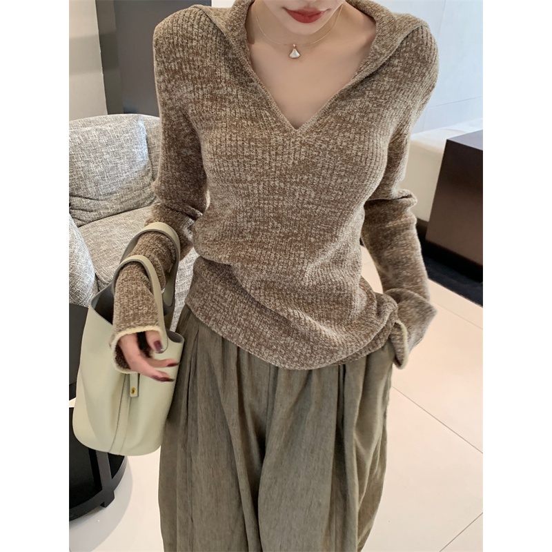 Áo Dệt Kim Tay Dài Dáng Rộng Cổ Chữ V Thời Trang Xinh Xắn Cho