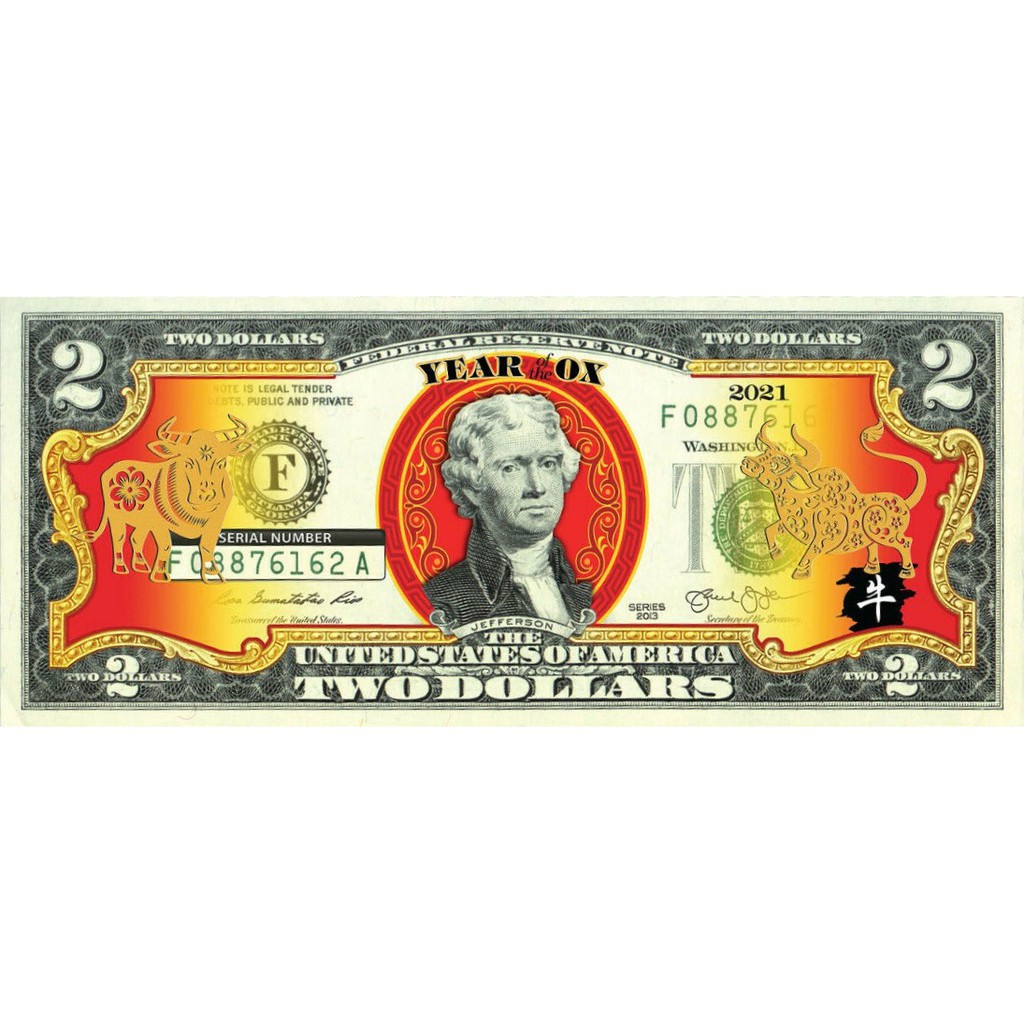 Bộ Tiền 2 USD In Hình Trâu Mạ Vàng Lì Xì Tết 2021