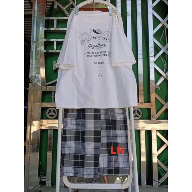 Áo ba em bé together in lưng + quần kẻ LN12