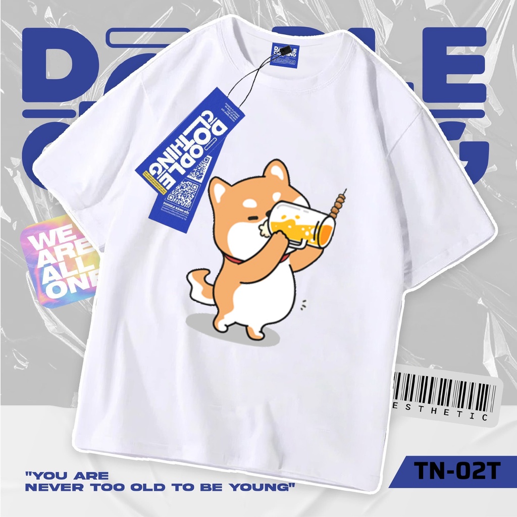 Áo thun nam nữ tay lỡ unisex oversize áo phông form rộng basic tee hình chó uống nước