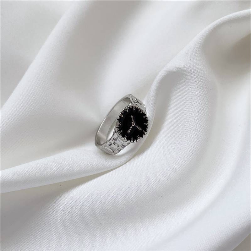 Nhẫn hình đồng hồ thời trang Hàn Quốc đơn giản cho nam nữ