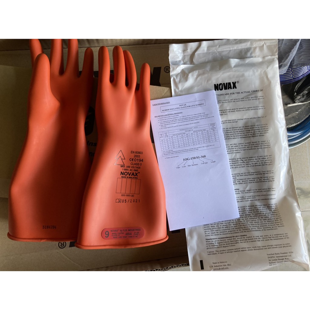 Găng tay cách điện Novax hạ áp 500V 1000V Class 00 , class 0