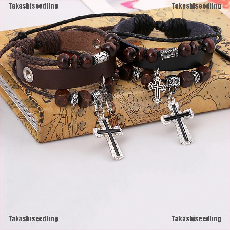 Vòng Tay Da Nhiều Lớp Đính Mặt Thánh Giá