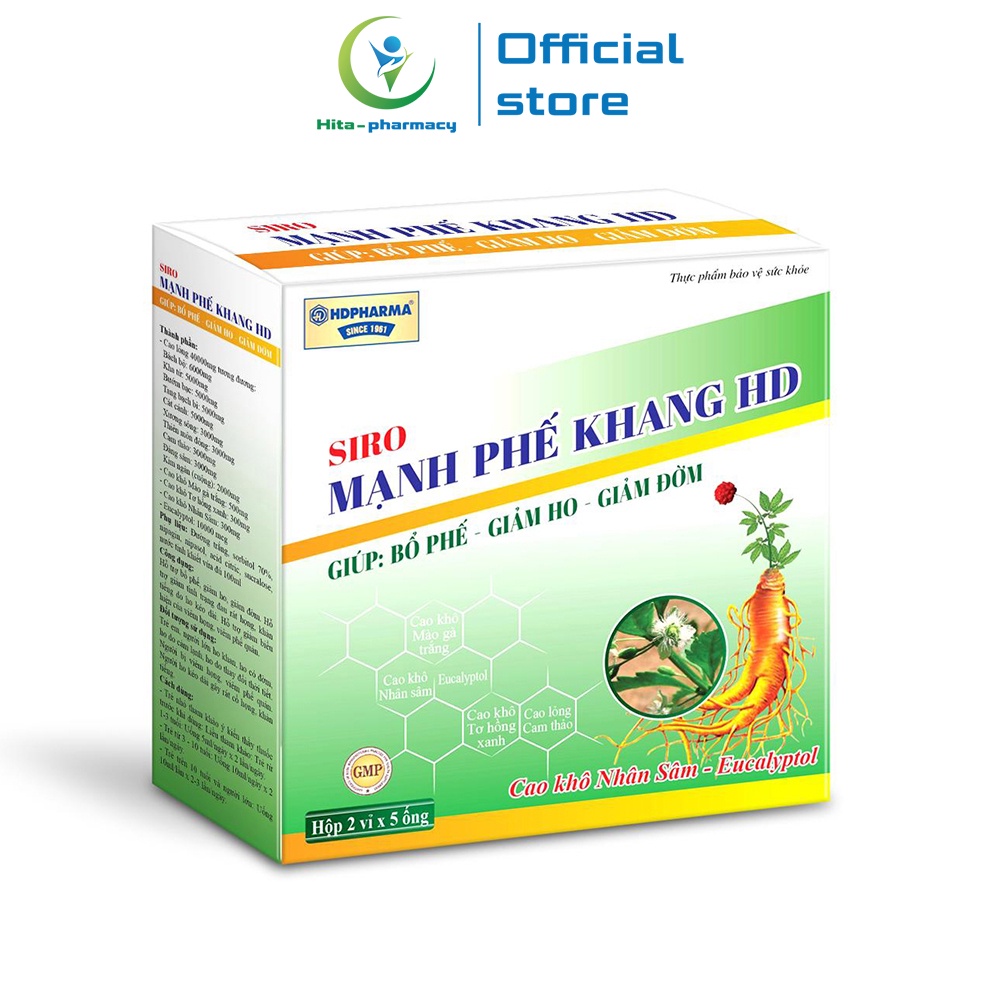 Siro Mạnh Phế Khang HD thảo dược giảm ho, bổ phế, giảm khô rát cổ họng - 10 ống [Mạnh Phế Khang HD]