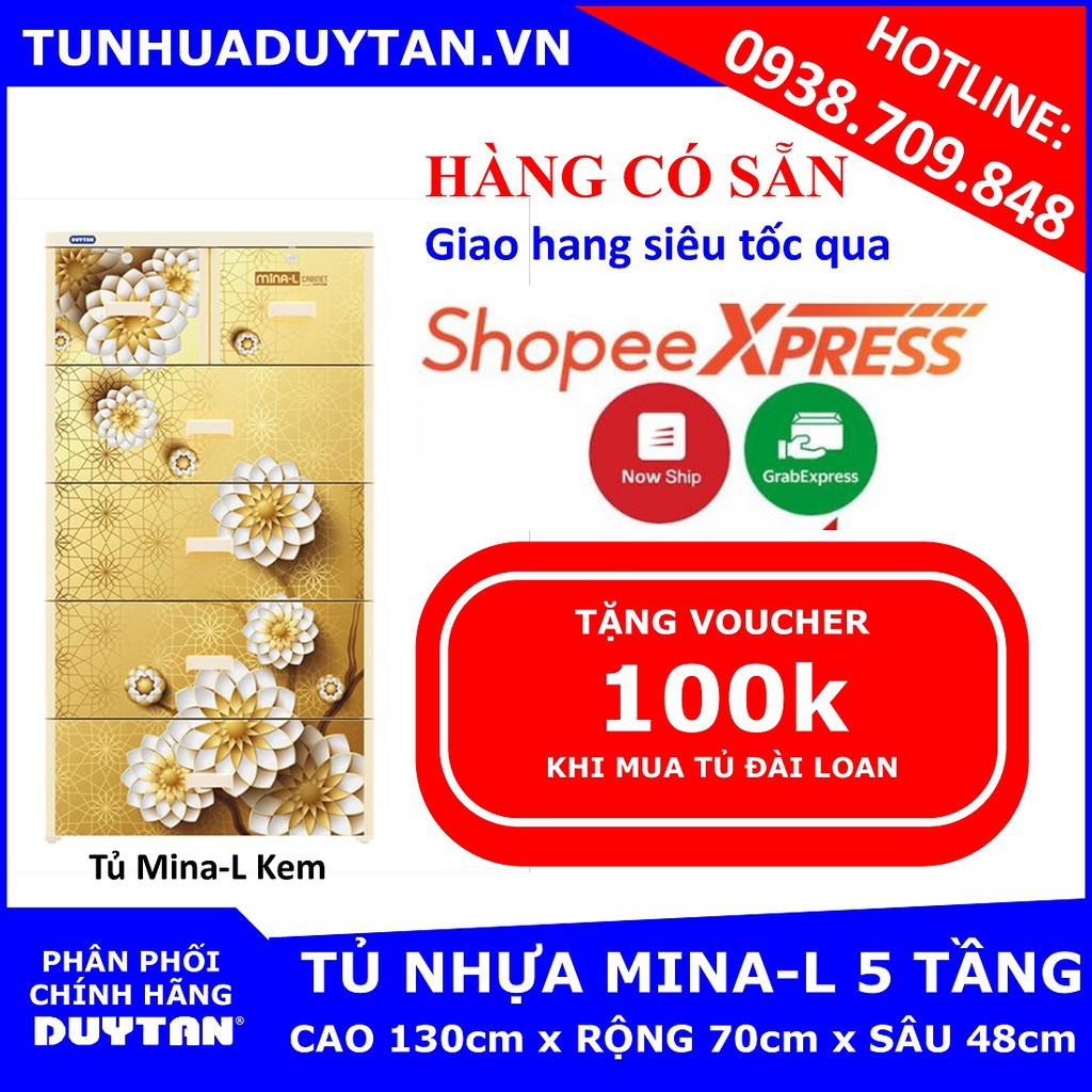 [Hàng Có Sẵn] Tủ nhựa Duy Tân MINA L 5 tầng- Tặng kèm voucher 100k khi mua tủ nhựa đài loan