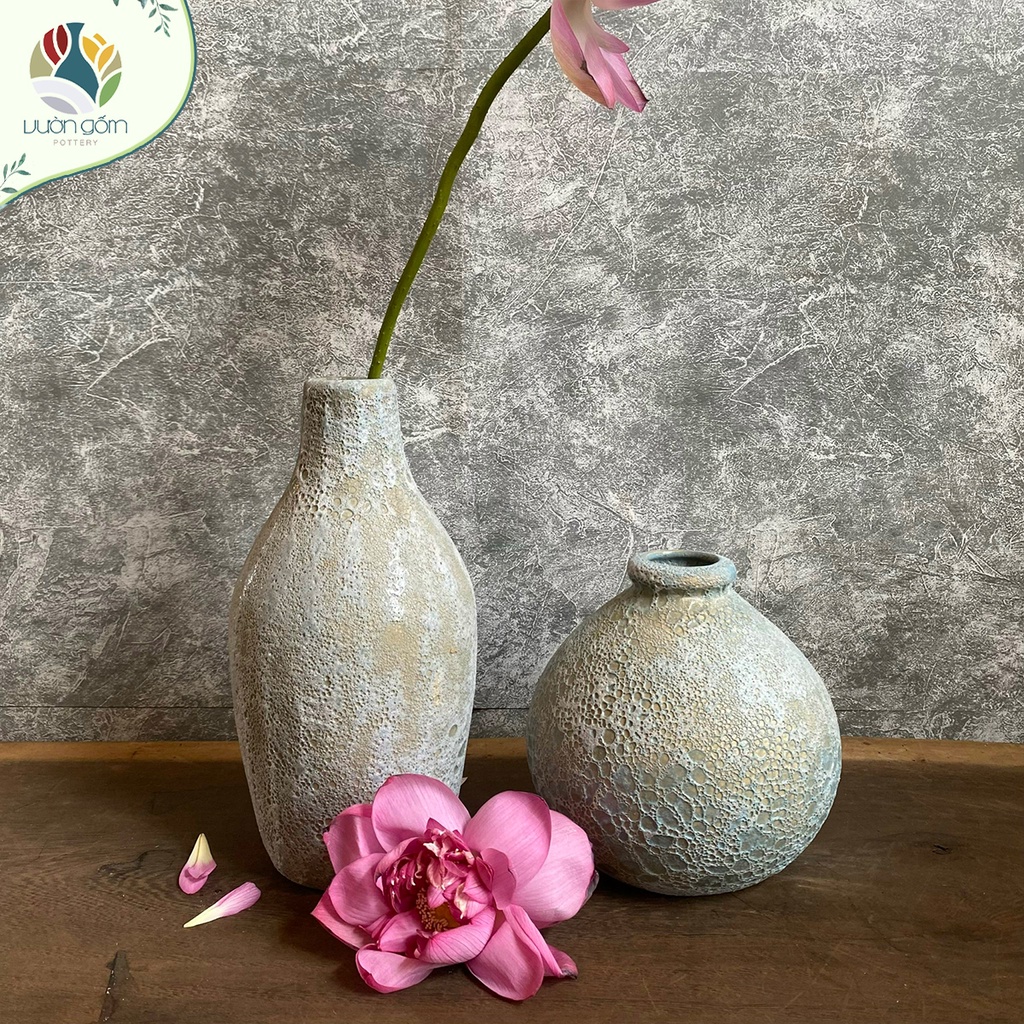 Bình hoa gốm xuất khẩu Atlantis màu xanh dương decor trang trí Vườn Gốm - The Garden