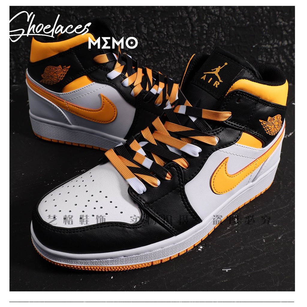 Dây Giày Nike Air Jordan 1 Mid Yellow Toe Black- Dây Giày Custom Đen Vàng