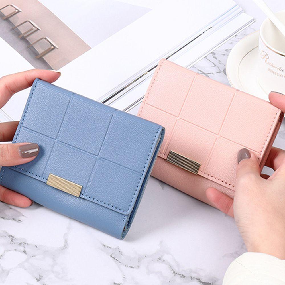 Ví Da PU Ngắn Màu Trơn Có Khóa Kim Loại Cho Nữ