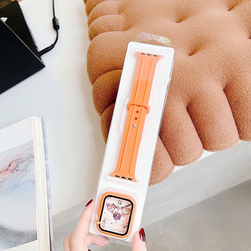 Silicone Dây Đeo + Vỏ Bảo Vệ Bằng Silicon Cho iwatch Band 41mm 42mm 44mm 45mm 7654321 Ban Nhạc Xem