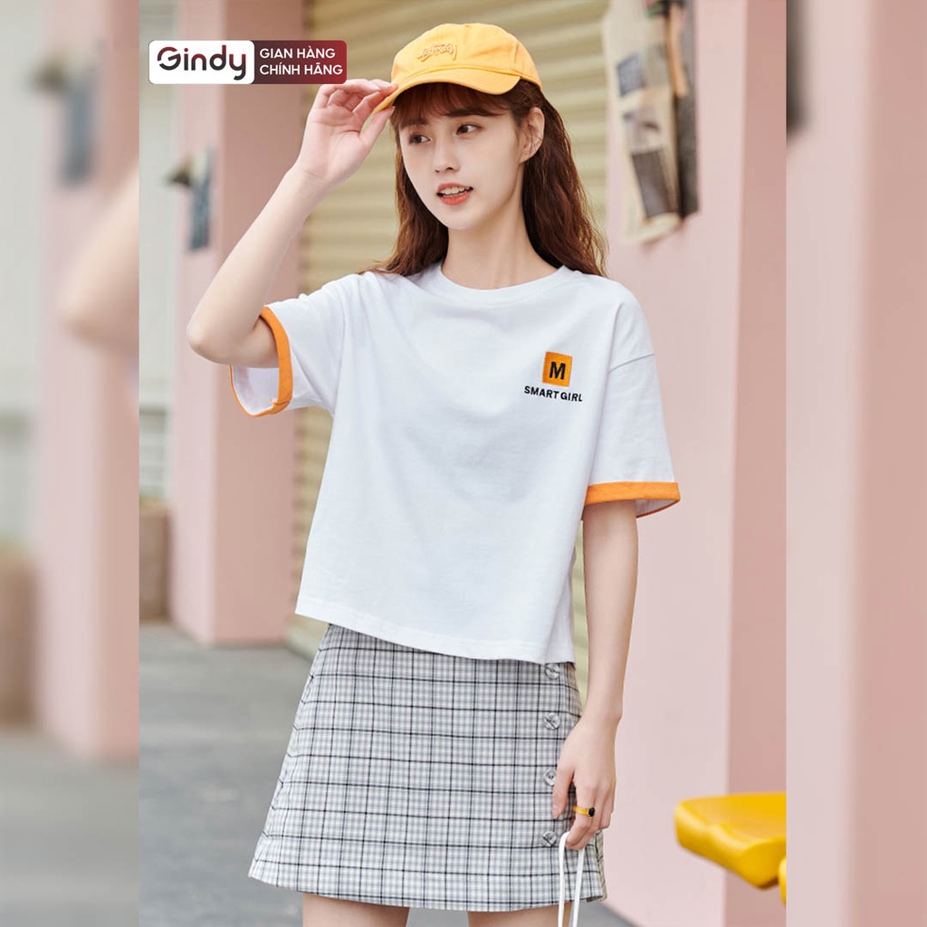 Áo phông tay lỡ nữ dáng lửng thun cổ tròn Smart unisex basic vải cotton thoáng mát phong cách Hàn Quốc GINDY A6175