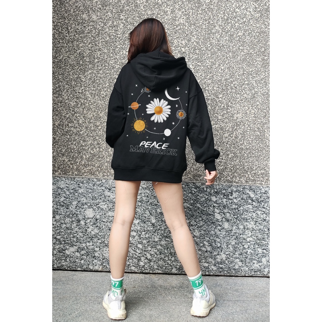 ÁO KHOÁC HOODIE VŨ TRỤ HOA CÚC SPACE DÂY KHÓA KÉO CHỐNG NẮNG Form Unisex Nam Nữ Vải Da Cá Chân Cua MVR KK010808