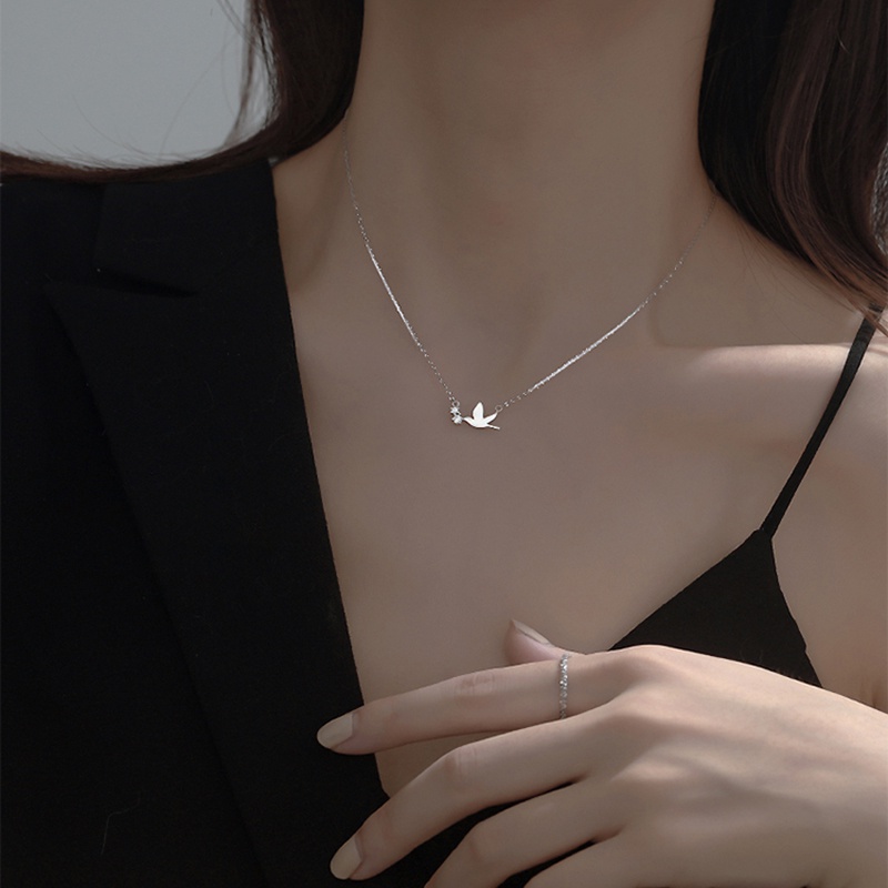 Vòng Cổ Fashion Peace Dove Pendant Necklace Korea Bird Silver Chain Necklaces for Women Jewelry Gift