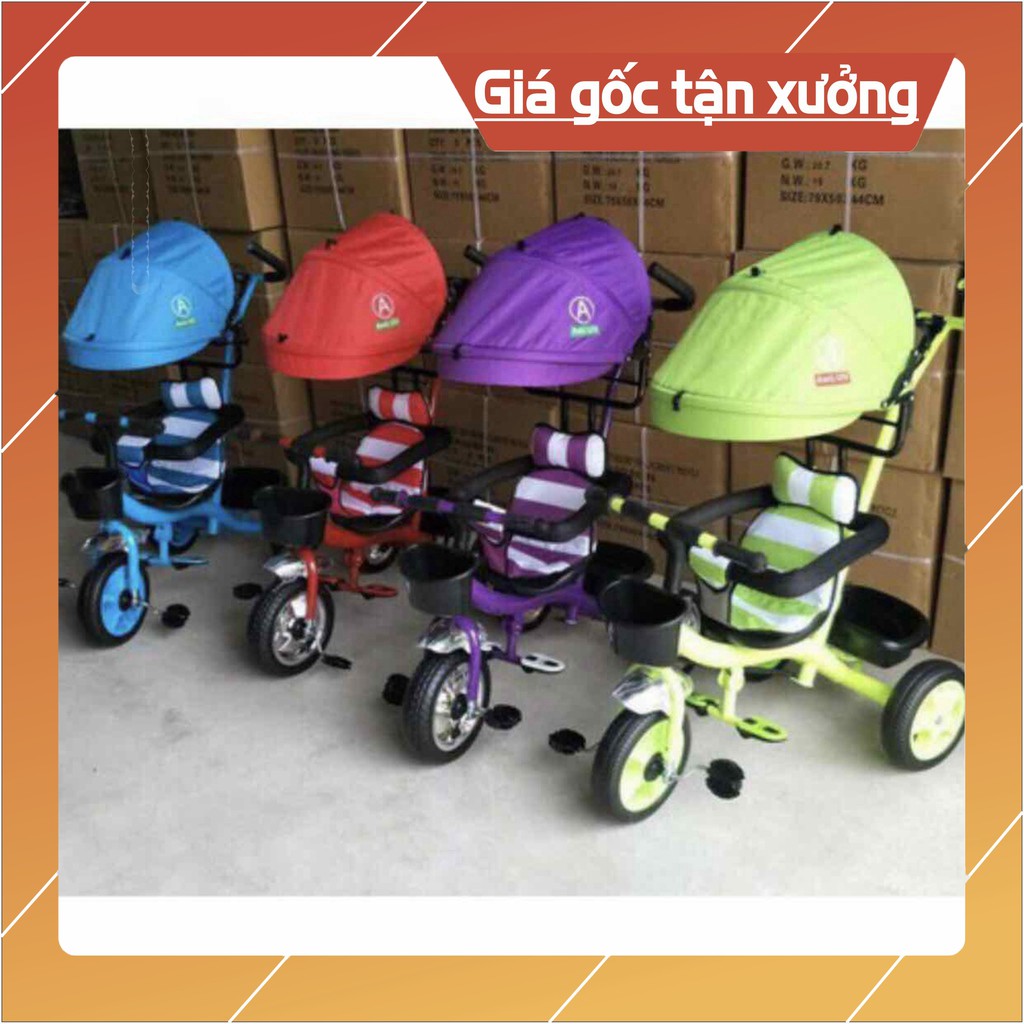 [Giá sỉ] Xe đẩy 3 bánh có bàn đạp + mái che (có bảo hiểm, đệm lót, chuông, giỏ đồ)