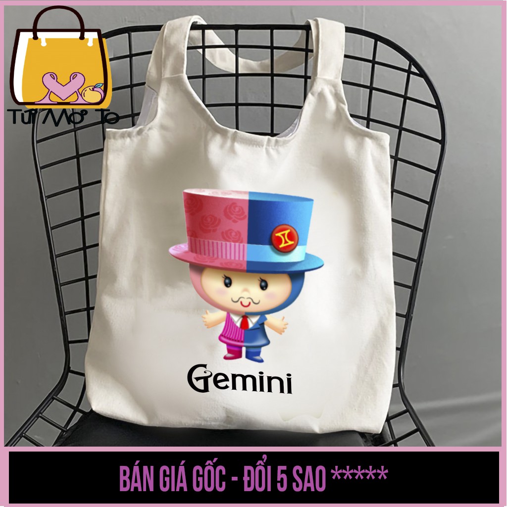 Túi tote túi vải túi canvas quai tròn có khóa kéo in hình 12 CUNG HOÀNG ĐẠO - Cung Song Tử (Gemini) - Túi Mơ To store