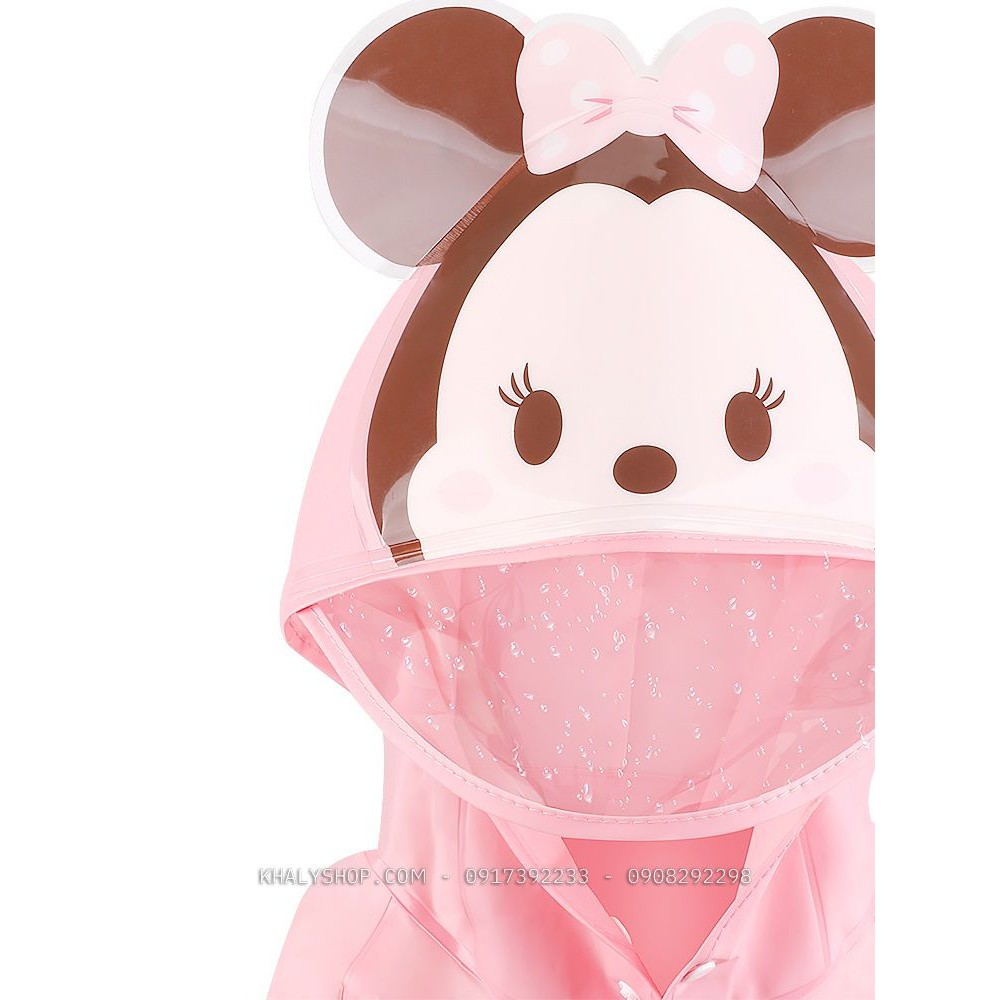 Áo mưa vải EVA cao cấp hình Tsum Tsum chuột Minnie Mouse tai nổi 3D màu hồng cho bé gái - 98P4NST70024 - (Disney)