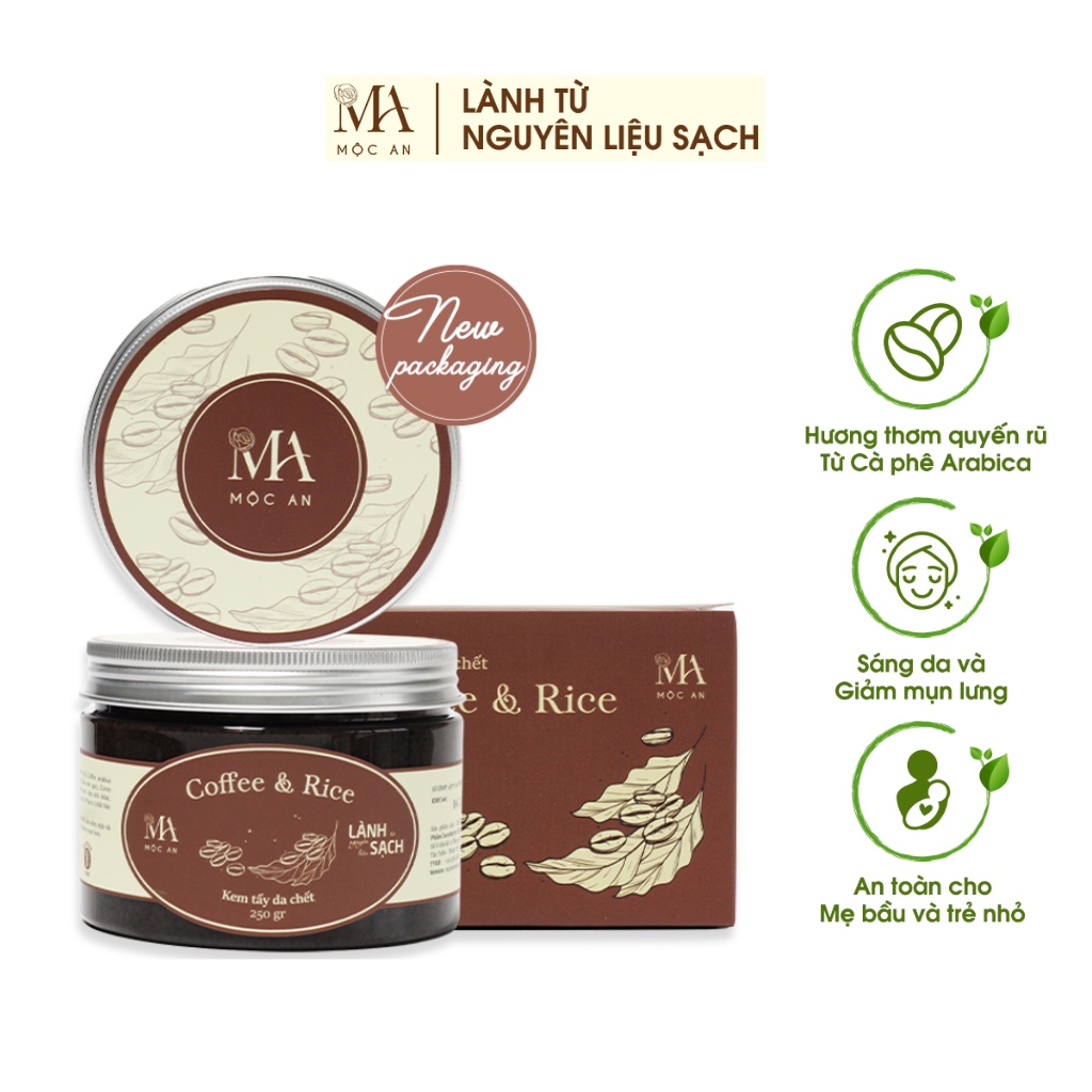 Tẩy Da Chết Body Mộc An Chiết Xuất Cafe Giúp Làm Sạch Sâu, Sáng Da Coffee &amp; Rice 250g