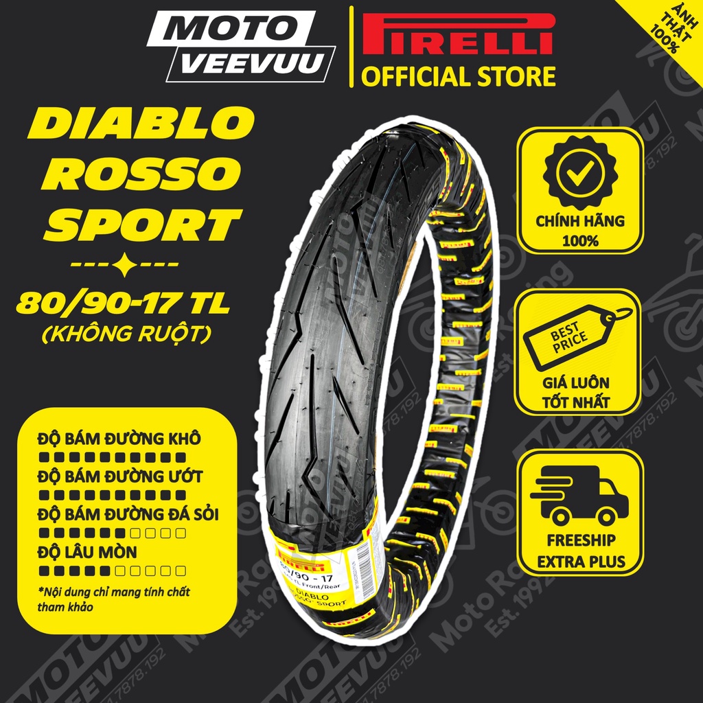 Vỏ lốp xe máy PIRELLI 80/90-17 TL Diablo Rosso Sport (Lốp không ruột)