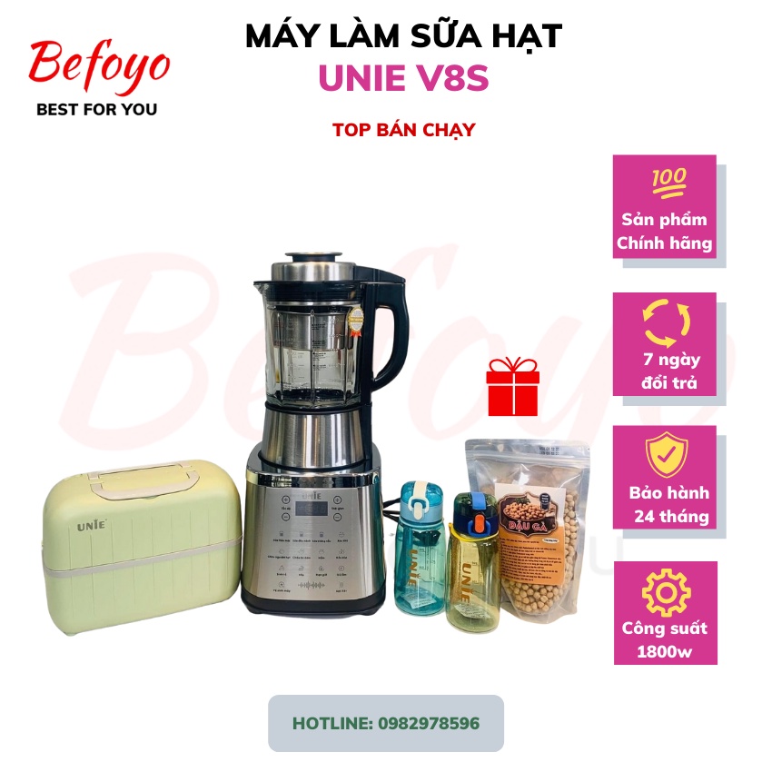 Máy làm sữa hạt Unie V8S chính hãng, có điều khiển giọng nói, làm sữa thảo mộc, sữa đậu nành