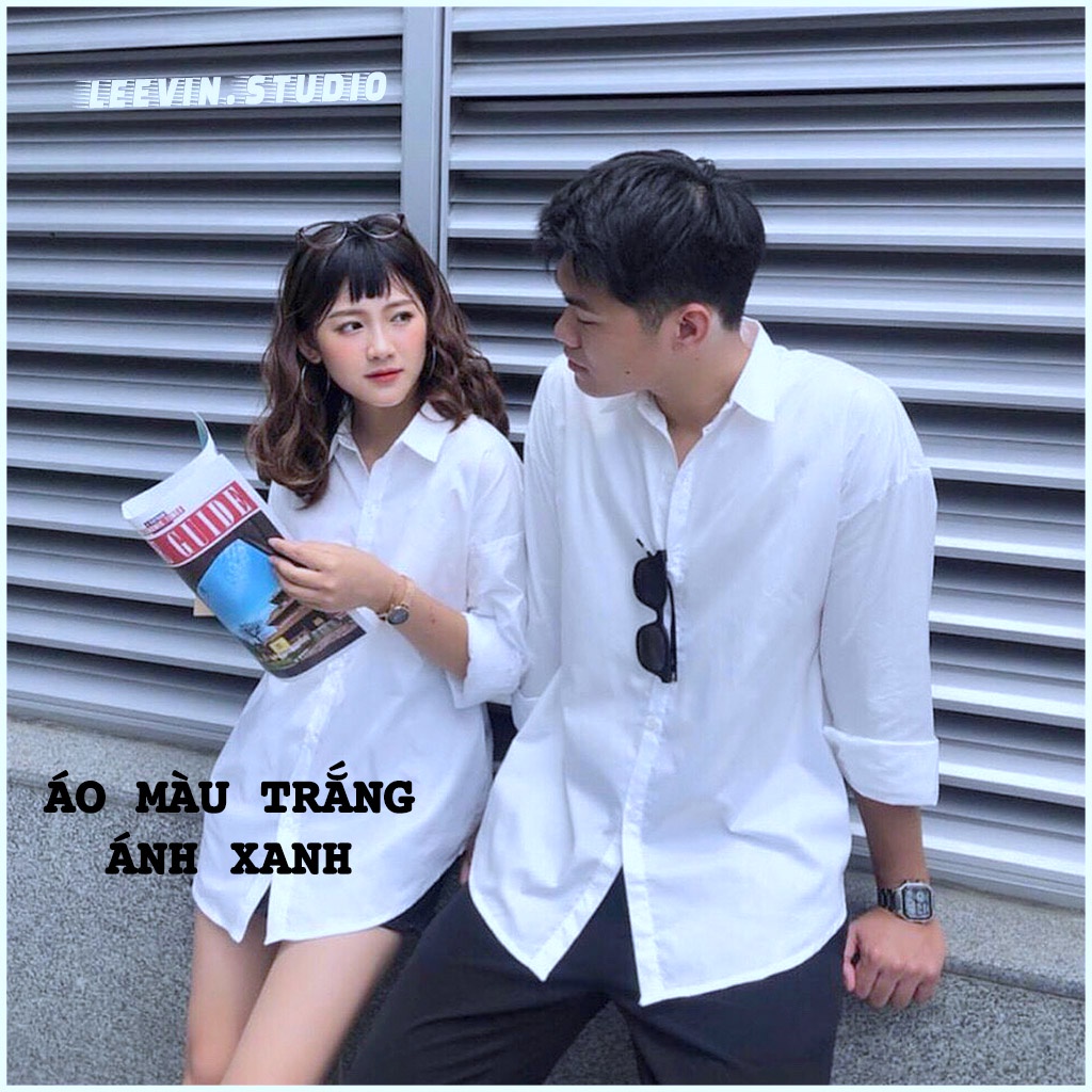 Áo sơ mi nam nữ dài tay Unisex Basic TRƠN Form rộng màu trắng và đen Chất cotton lụa mịn mát Bigsize Leevin Store