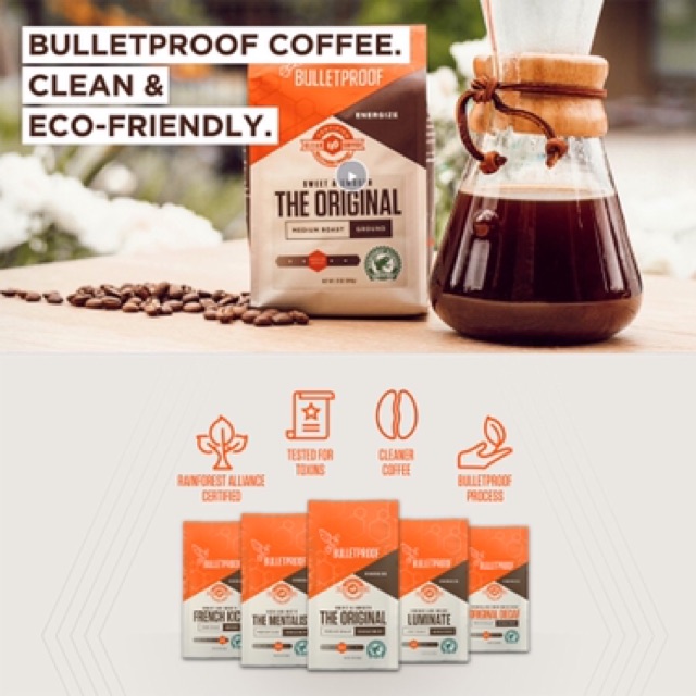 Bulletproof Coffee- The original - cà phê hữu cơ  phù hợp chế độ ăn kiêng, giảm béo, mỡ máu, keto- USA