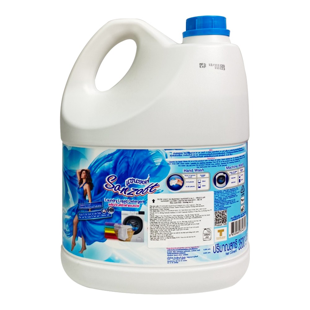 Nước giặt xả đậm đặc SANZOFT ngát hương hoa ly tươi mát Thái Lan 3500ml - can trắng xanh - Softy Touch
