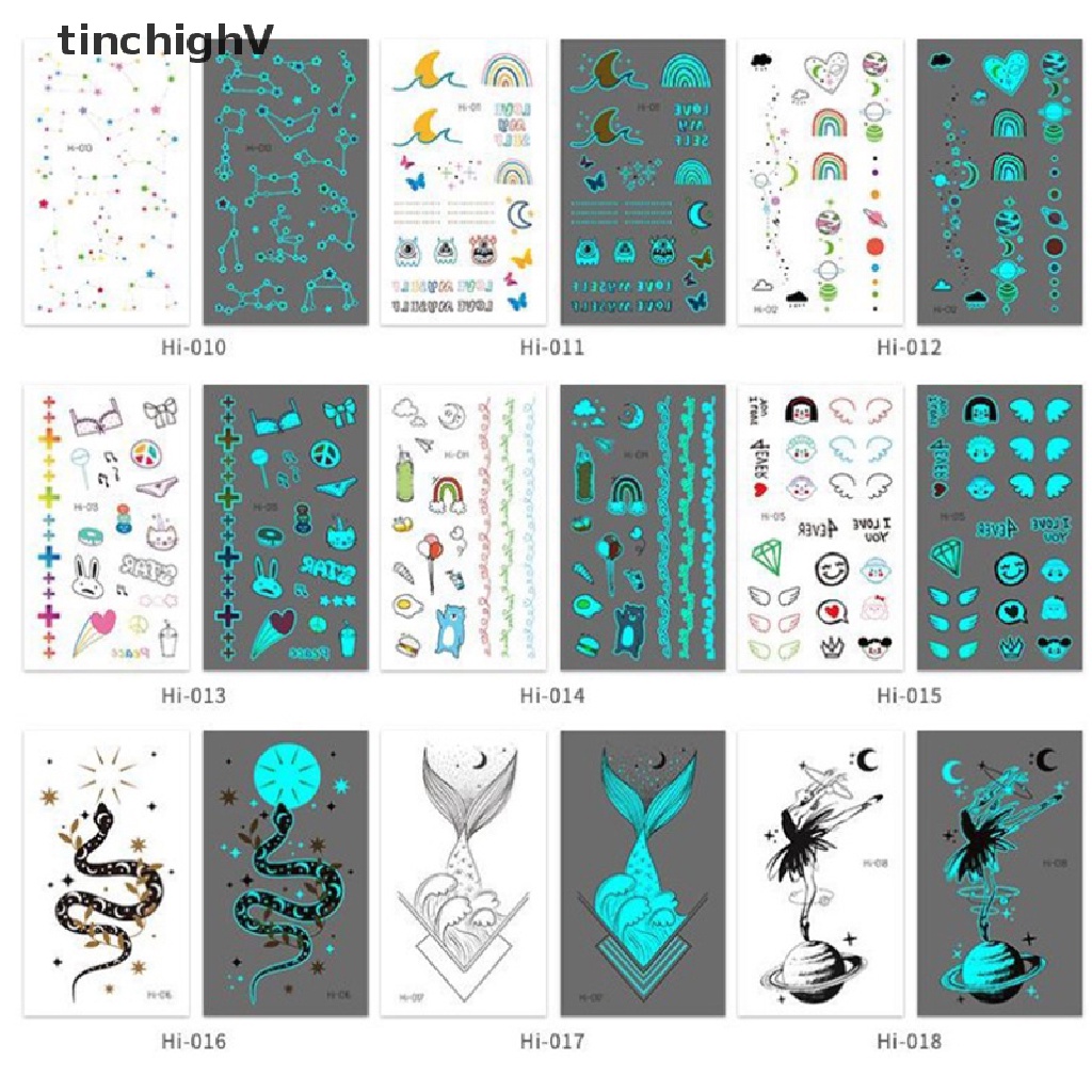 Bộ 10 Tấm Hình Xăm Dán Cổ Tạm Thời Họa Tiết Dạ Quang Độc Đáo