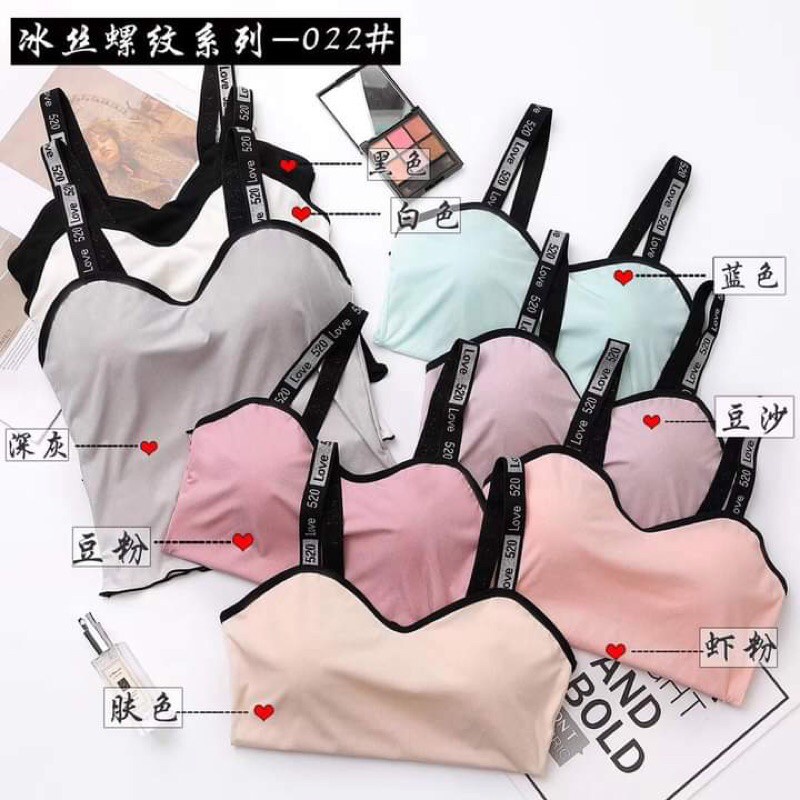 Áo bra 2 dây croptop chữ LOVE 520 thun tăm mềm mát có đệm ngực