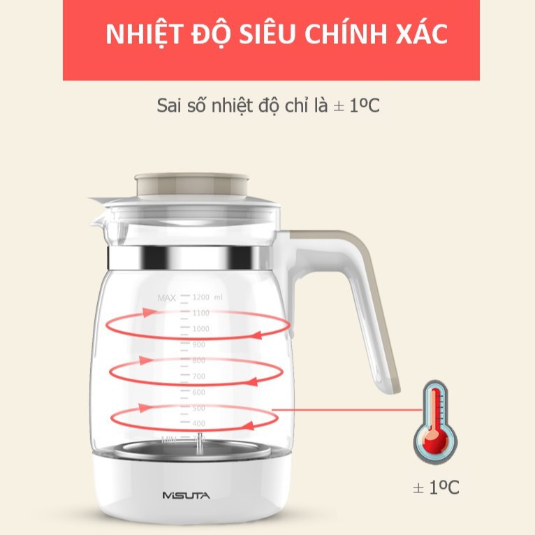 Bình Đun Nước Siêu Tốc Hiển Thị Nhiệt Độ, Máy Đun Nước Pha Sữa Điện Tử MISUTA - Giữ Nhiệt Liên Tục 24h  Chính hãng
