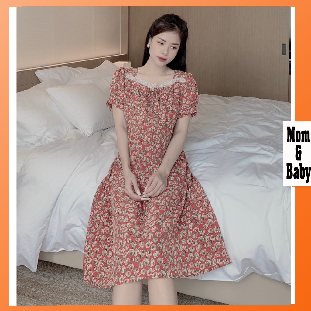 Váy bầu thời trang thiết kế M344 chất lụa hoa freesize từ 45 đến 70kg