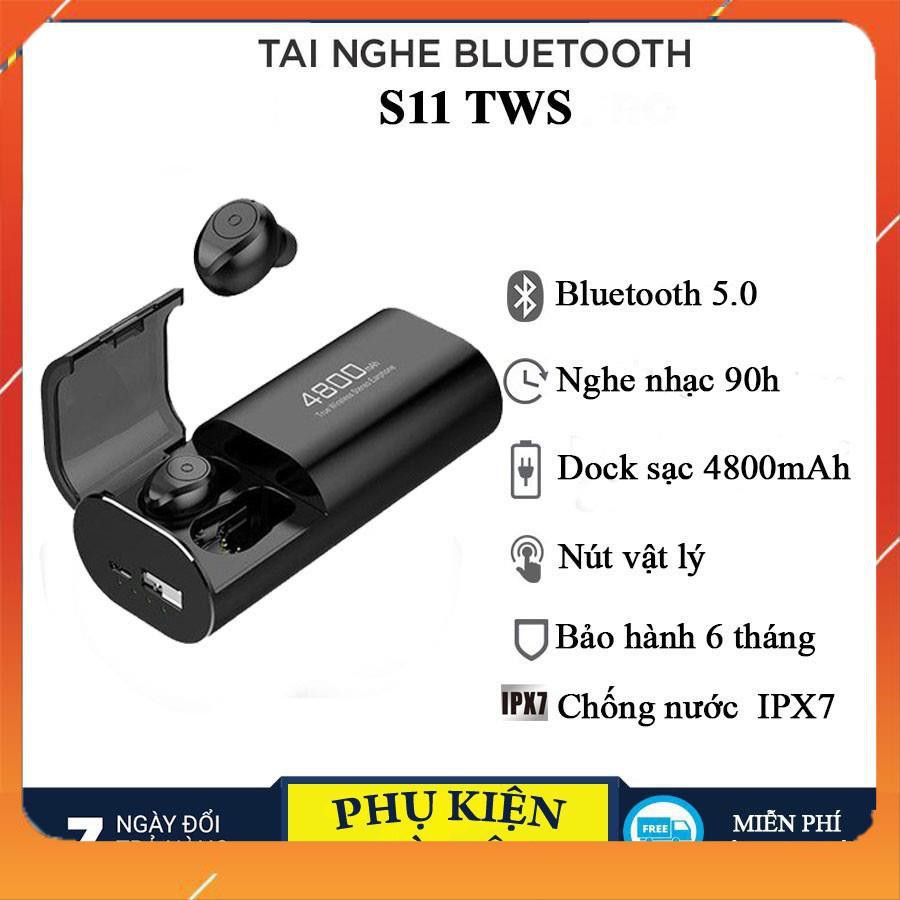 Tai Nghe + Sạc Dự Phòng #S11 -Bluetooth 5.0 Chống Nước IPX7 - Nghe nhạc lên 100h - Tự Động Kết Nối - Chống ồn CVC 8.0