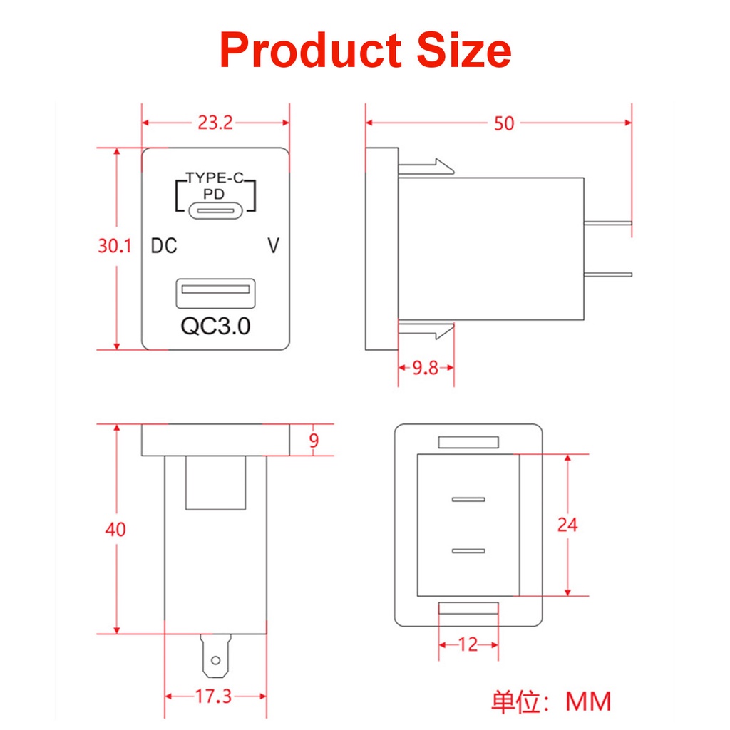 Tẩu Sạc QC3.0 USB 12V 24V Có Vôn Kế Cho Xe Ô Tô Toyota