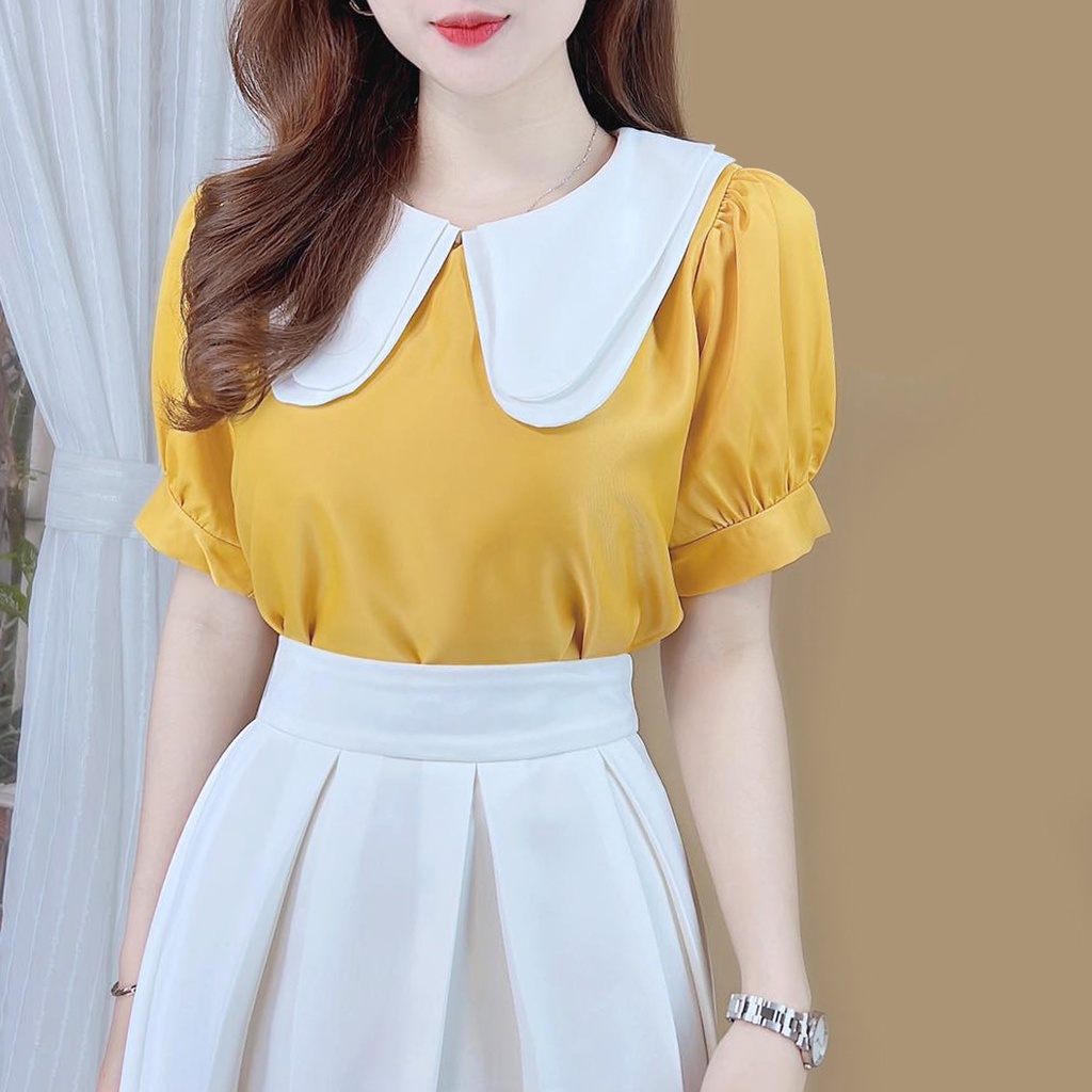 Áo sơ mi tay ngắn nữ cổ tròn oval công sở CHUU A8013