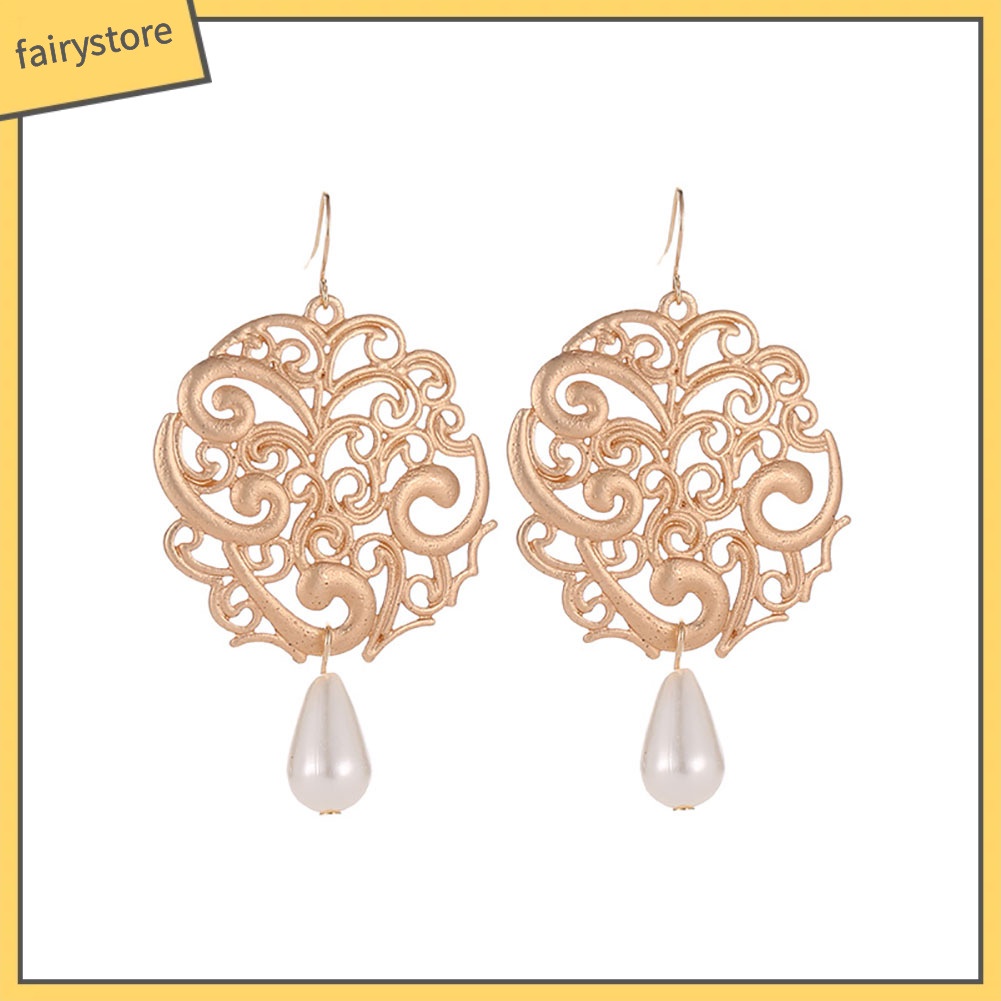 Khuyên Tai Nữ Hình Giọt Nước Đính Ngọc Trai Nhân Tạo Thời Trang