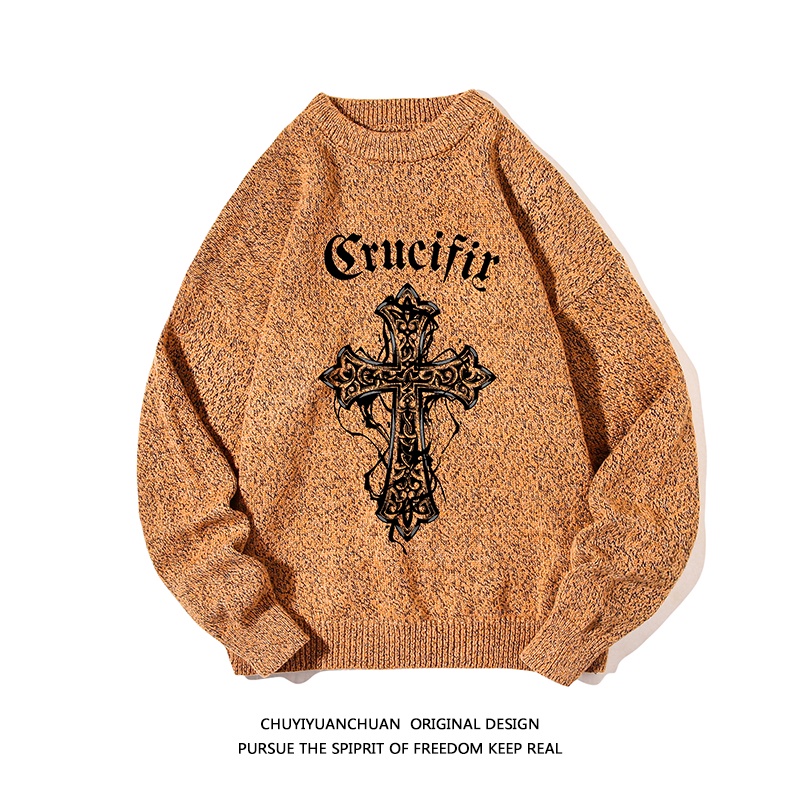 Áo sweater IFNICEFUTURE dệt kim vải dày cổ tròn dáng rộng in họa tiết thời trang dành cho nam