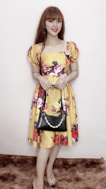 Đầm xoè gấm Vân hoa