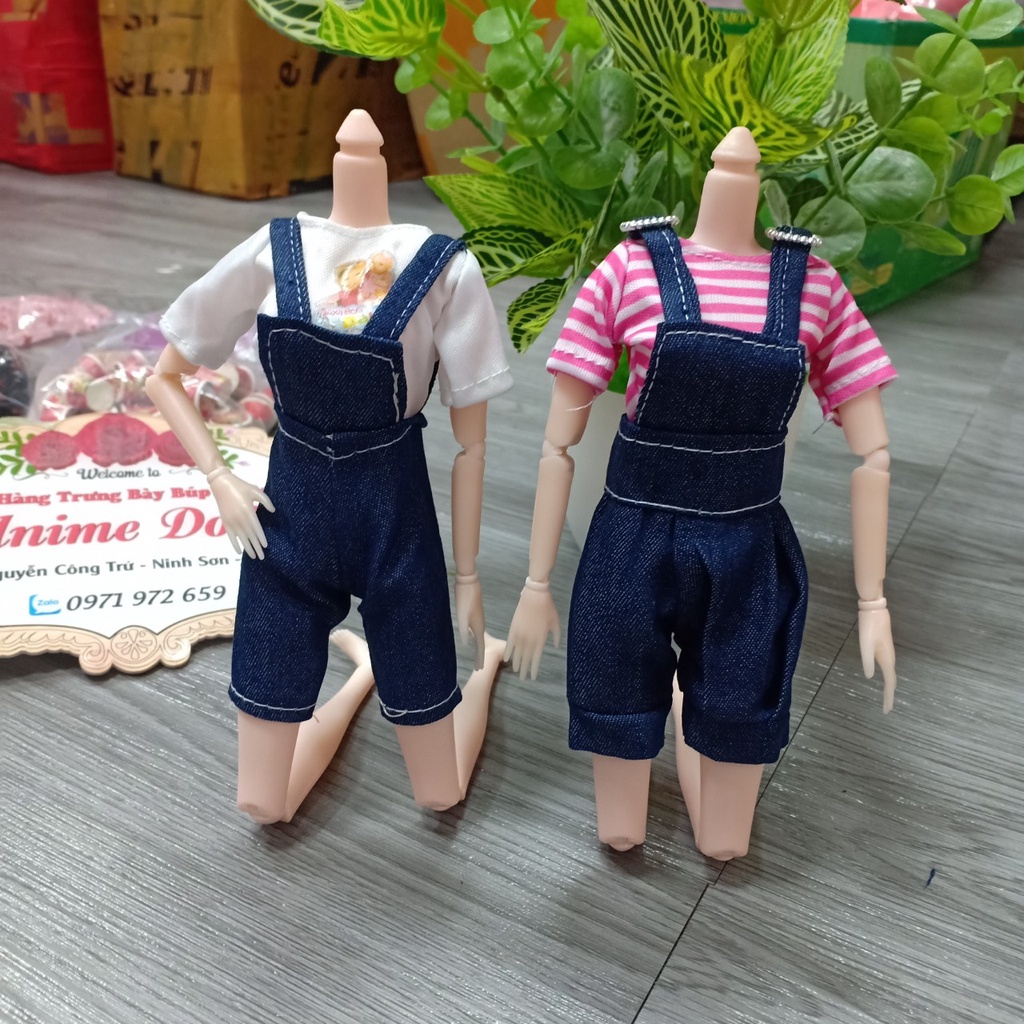 set áo phông quần yếm bò cho búp bê barbie 30cm màu sắc trẻ trung ,năng động