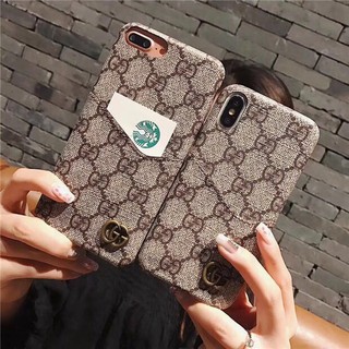❤Ốp Điện Thoại Da Họa Tiết Gucci Có Ngăn Đựng Thẻ Cho iPhoneX i8 8p i7 7p i6 6splus
