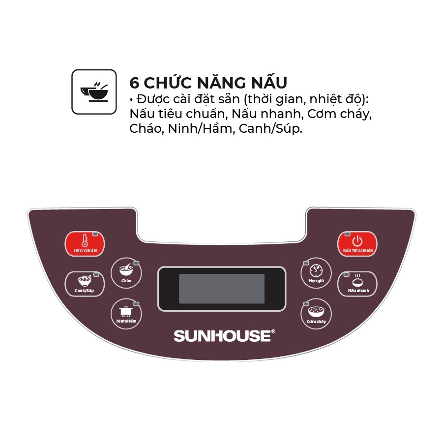 [Mã ELHADEV giảm 4% đơn 300K] [BẢO HÀNH 12 THÁNG] Nồi cơm điện tử SUNHOUSE 1.8L SHD8909