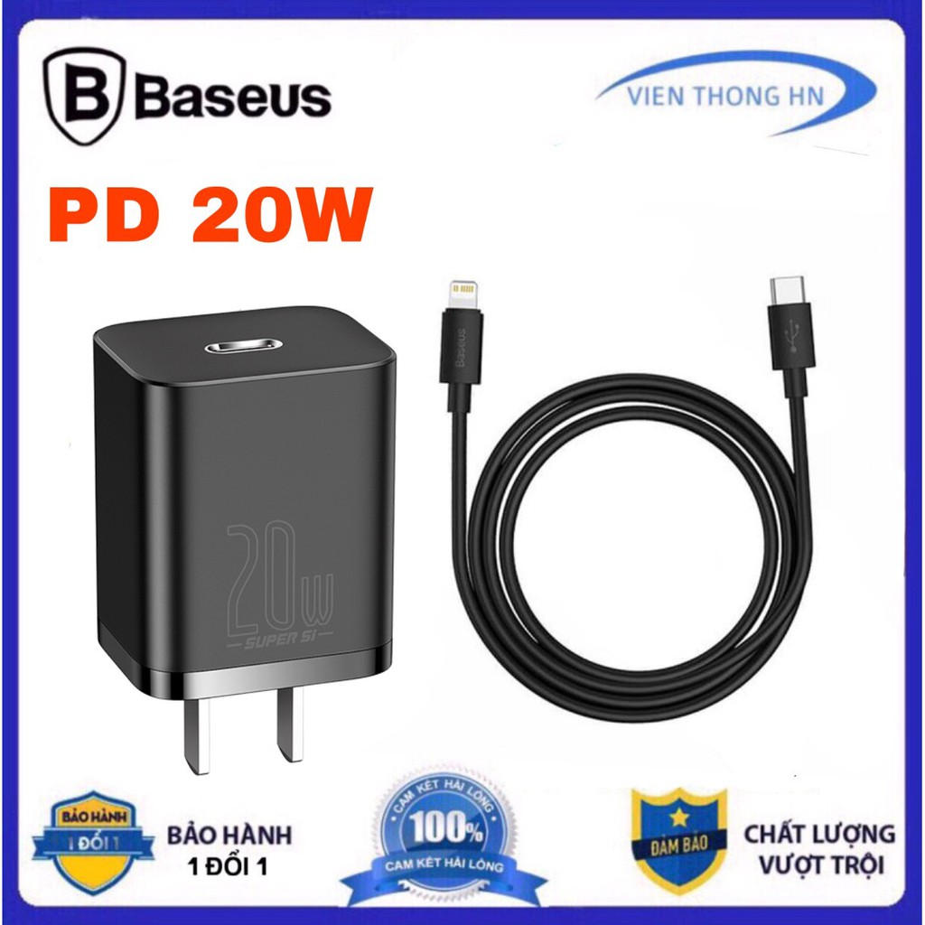 Bộ sạc nhanh IP20w pd Baseus-Củ sạc kèm dây sạc type c to cho IP13 12 11 pro xsmax x ...