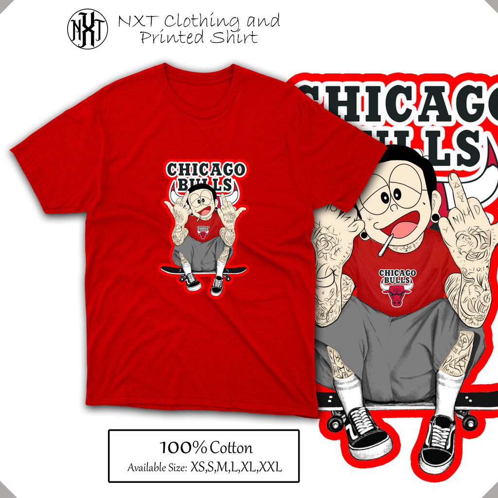 (SALE 50%) Áo thun in Doraemon Nobita Gangster Chicago Bulls Design  (GS72) cực chất phong cách