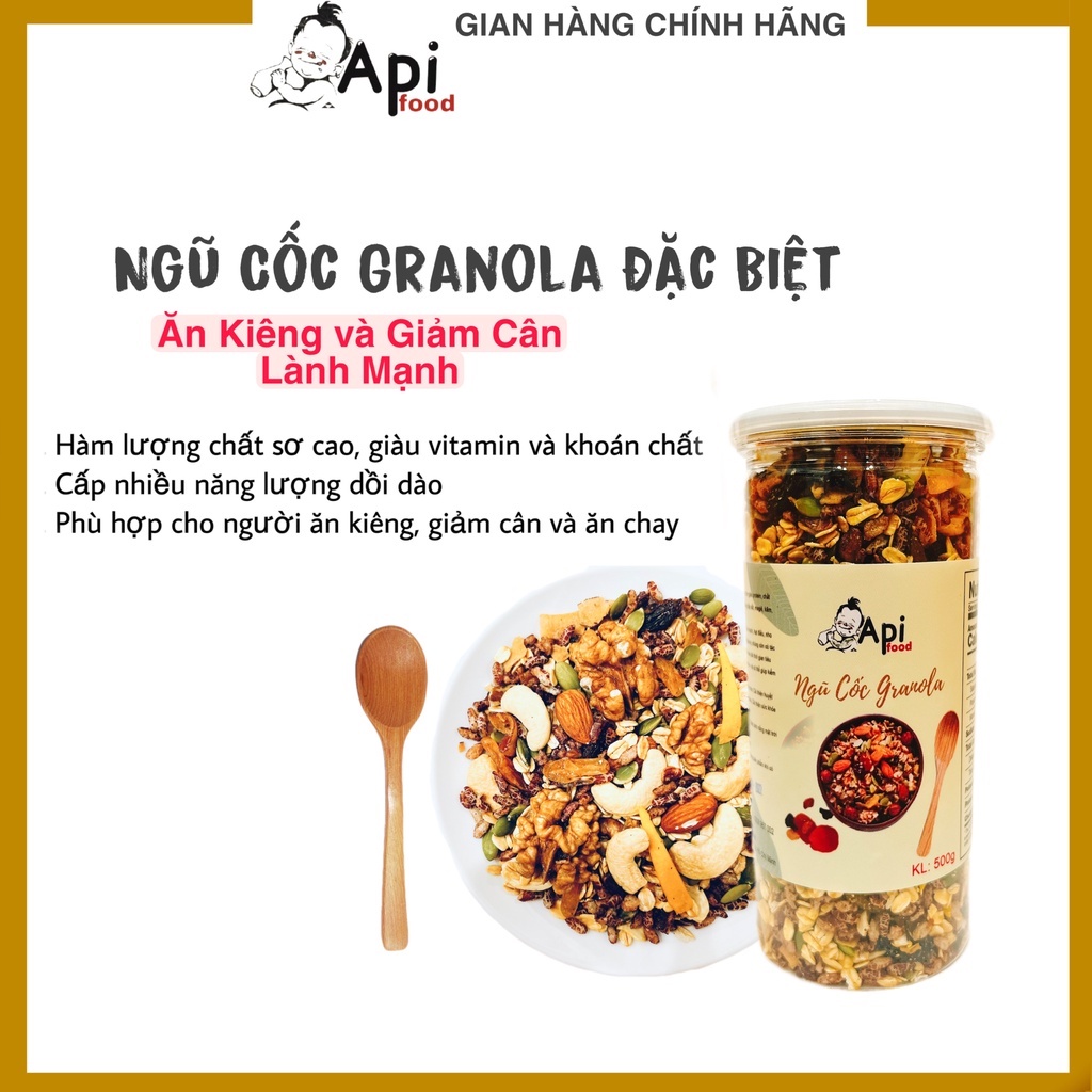 Ngũ Cốc Dinh Dưỡng Ăn Liền Granola Mix Gạo Lứt Huyết Rồng 500gr - Api Food
