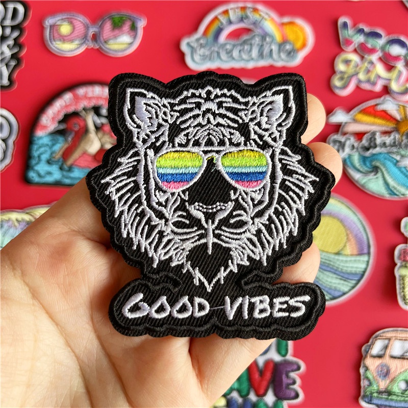 ☸ Sticker Ủi Thêu Chữ Good Vibes - Just Have Fun-On ☸ 1 Huy Hiệu Thêu Trên Miếng Dán Ủi (30 Phong Cách)