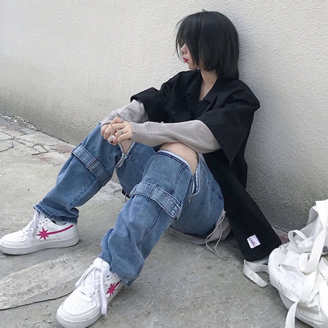 [FORM NAM/NỮ] Quần jeans ống rộng unisex xẻ gối kéo khoá có thể tháo dời oversize Ulzzang siêu chất ❤️