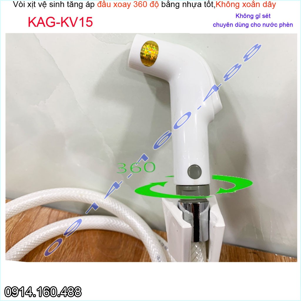 Vòi xịt vệ sinh KAG-KV15 xoay 360 độ, vòi rửa bồn cầu nhựa trắng tia nước mạnh chịu áp lực mạnh chung cư nhà cao tầng