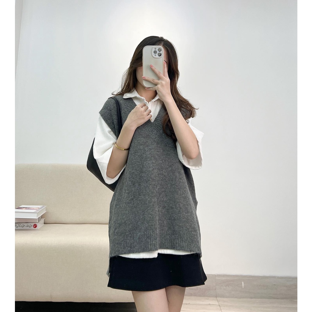 Áo len gile trơn form rộng quảng châu thời trang Miho house